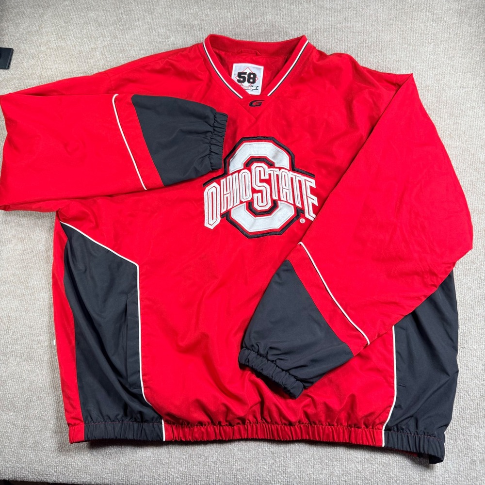 Vintage 58 Sports Ohio State Buckeyes Windbreaker Pullover‎ Red Black 3XL